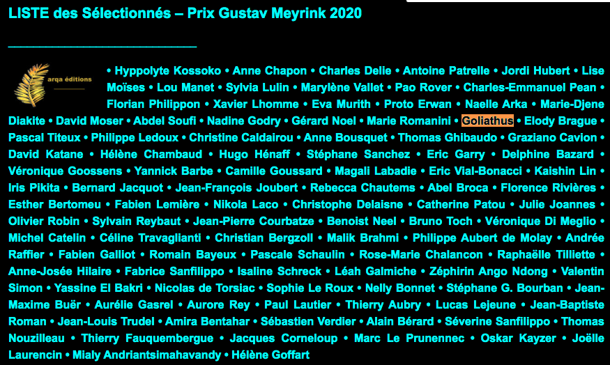 En lice pour le Prix Gustav Meyrink 2020
