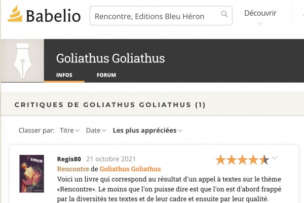 Critique d'une de mes nouvelles sur Babelio