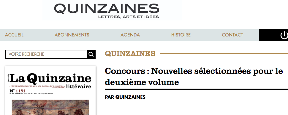 Ma nouvelle publiée sur l'édition électronique de QUINZAINES